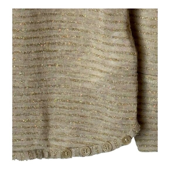 Zadig & Voltaire Shirt Women Medium Gold Metallic Striped Cecilia Henley‎ Tee - Picture 8 of 12